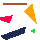 Pixel-art shapes, a trapezoid, a bar and three triangles, sliding and turning into place to form a sailboat